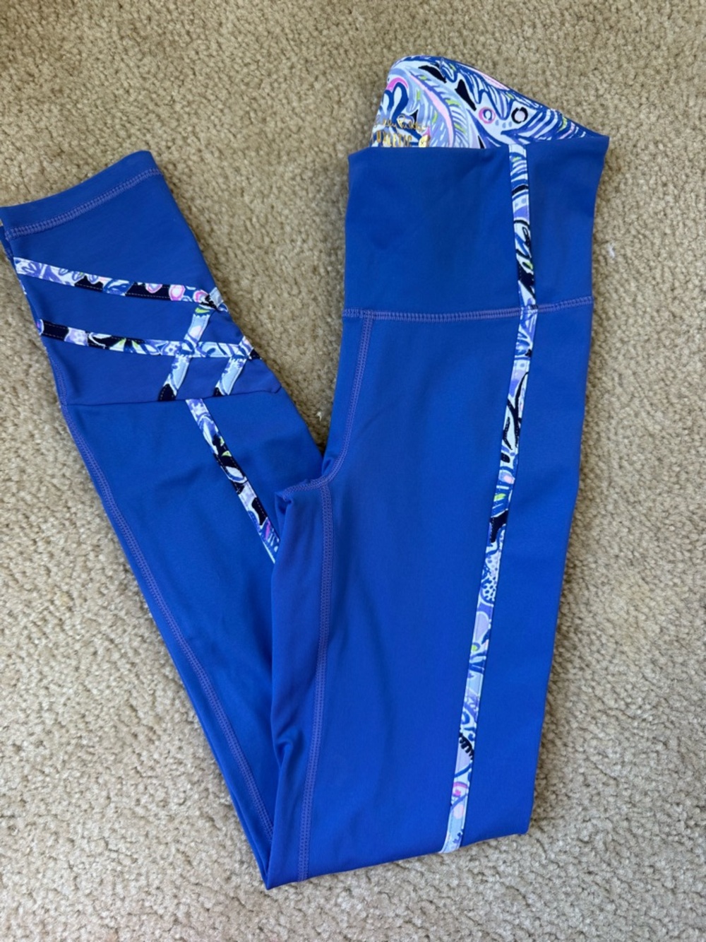 Lilly Pulitzer Luxletic Full Length Leggings XXS Blue Mesh Trim